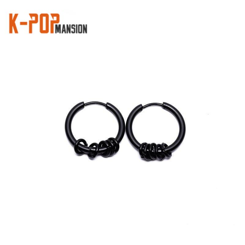 KPOP Stray Kids Fashion Titanium Steel Earrings Black Ear Buckles Detachable Men's Earrings Hip Hop Jewelry Gift Fan Collection